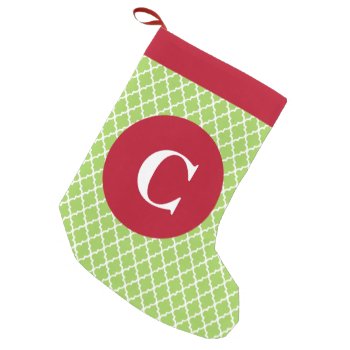 Green And Red Moroccan Print Initial Stocking by coffeecatdesigns at Zazzle