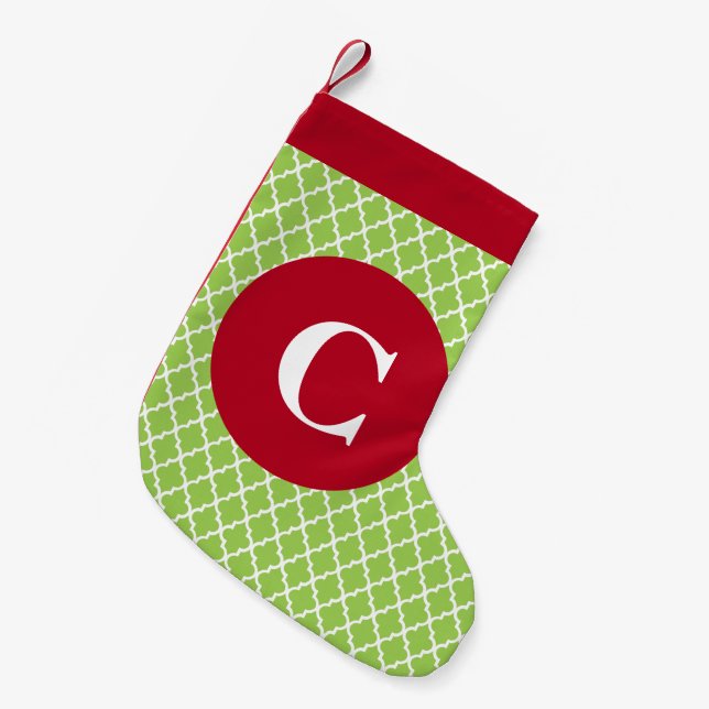 Green and Red Moroccan Print Initial Stocking (Front (Hanging))