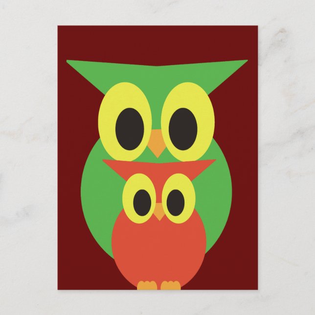 Green and Red Owls Postcard (Front)