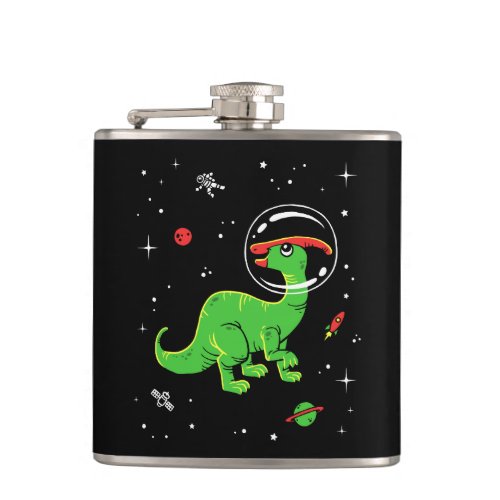 Green And Red Parasaurolophus Dinos In Space Flask