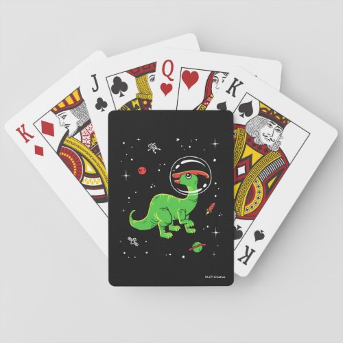 Green And Red Parasaurolophus Dinos In Space Poker Cards