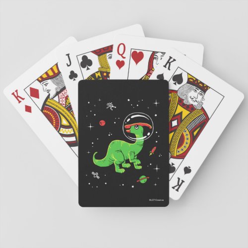 Green And Red Parasaurolophus Dinos In Space Poker Cards