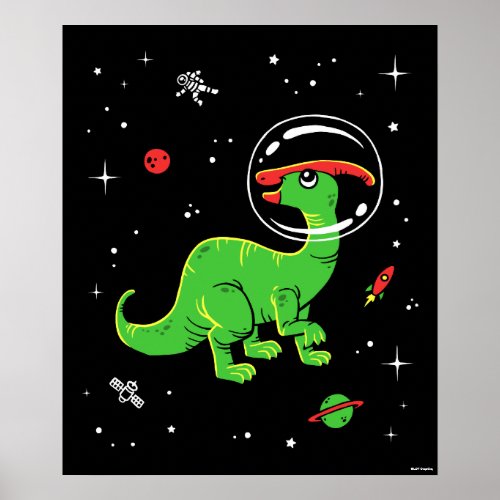 Green And Red Parasaurolophus Dinos In Space Poster