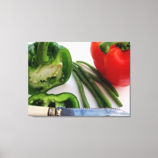 Green and Red Peppers with Beans Canvas Print (Front)