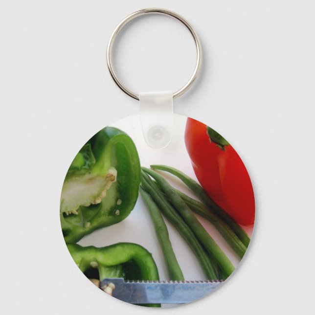 Green and Red Peppers with Beans Keychain (Front)