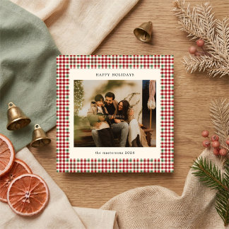 Green And Red Petite Plaid Photo Elegant Holiday Card