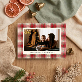 Green And Red Petite Plaid Photo Elegant Holiday Card