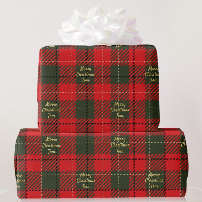 Green and Red Plaid Add Name Text Christmas Gift   Wrapping Paper (Creator Uploaded)