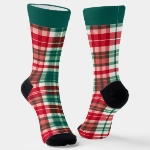 Green and Red Plaid Christmas Socks with Name
