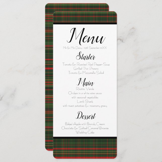 Green and Red Plaid Menu Invitation (Front/Back)