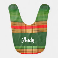 Green and red plaid print baby bib