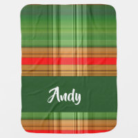 Green and red plaid print baby blanket
