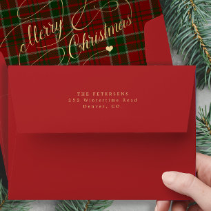 Green and red plaid tartan gold Merry Christmas Envelope