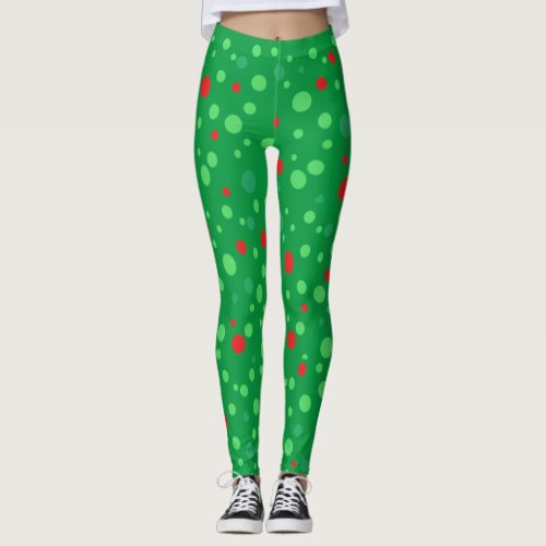 Green and Red Polka Dotted Black Leggings