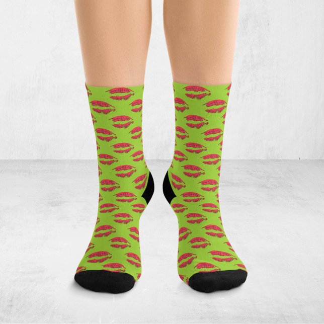 Green and Red Pop Art Kissing Lips XOXO Socks (Creator Uploaded)