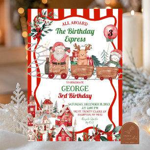 Green and Red Retro Santa's Workshop Birthday Invitation