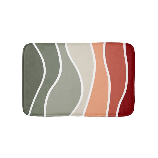 Green and red retro style waves design bath mat (Front)