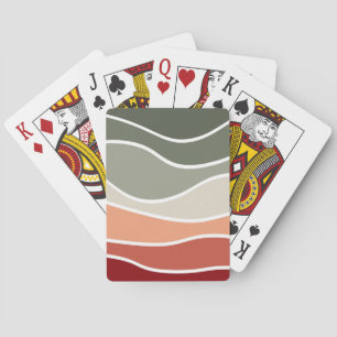 Green and red retro style waves design poker cards