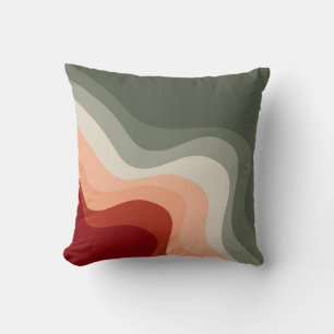 Green and red retro style waves throw pillow