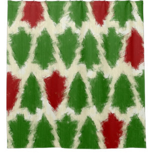 Green And Red Rustic Christmas Tree Pattern Shower Curtain
