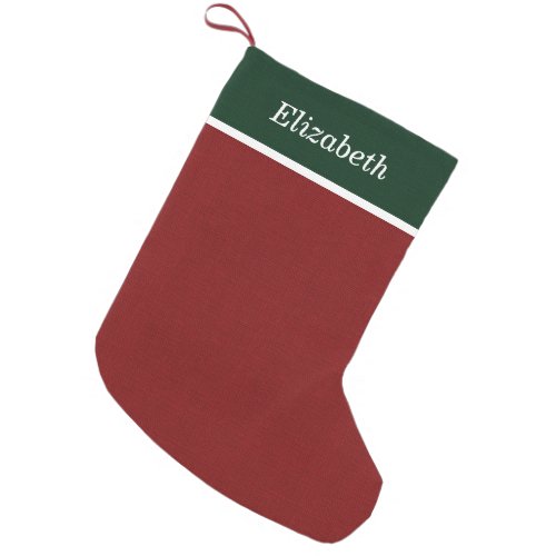 Green and Red Rustic Holiday Monogram Small Christmas Stocking