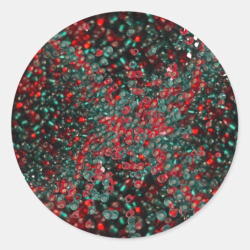 Green And Red Seed Bead Pile Classic Round Sticker
