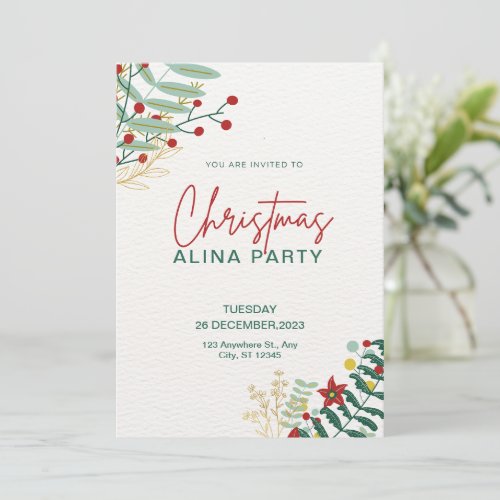 Green And Red Simple Christmas Alina Party Invitation