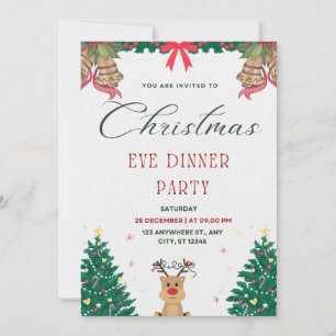 Green And Red Simple Christmas Eve Party Invitation