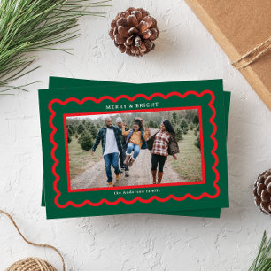Green and Red Simple Scallop Photo Frame Holiday Card