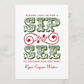 Green And Red Sip And See Visit Our New Baby Invitation by PineAndBerry at Zazzle