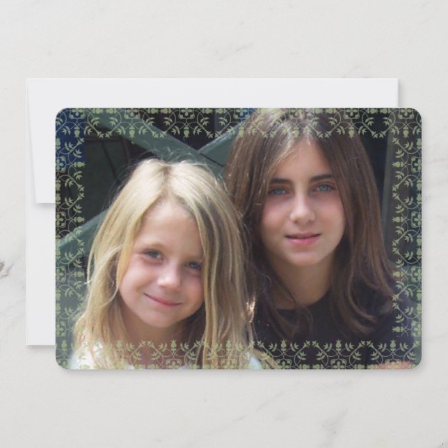Green and Red Snowflake Editable Photo Card (Front)