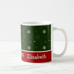 Green and Red Snowflake Personalized Christmas Mug