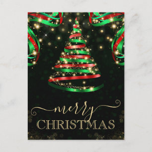 Green and Red Sparkle Christmas Trees Holiday Postcard