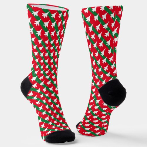Green and Red Stripe F_15 Pattern Christmas Socks