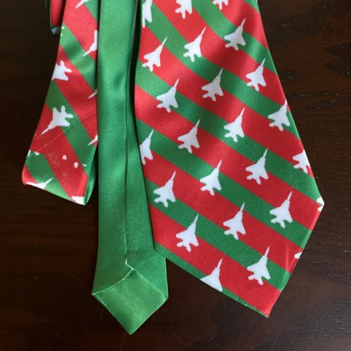 Green and Red Stripe F_15E Pattern Christmas Neck Tie