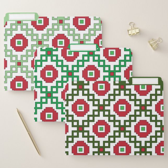 Green and red Suiti folk art pattern File Folder (Set)