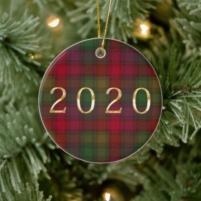Green and red, tartan ceramic ornament (Tree)