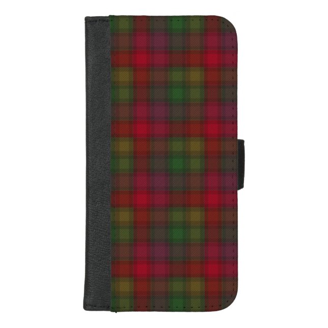 Green and red, tartan iPhone wallet case (Front)