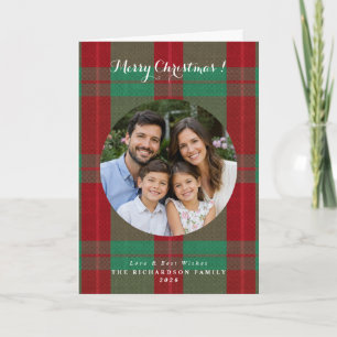 Green and red Tartan plaid custom photo Christmas Card