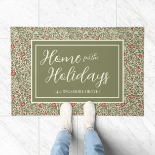 Green and Red Vintage Floral Christmas Holiday Doormat