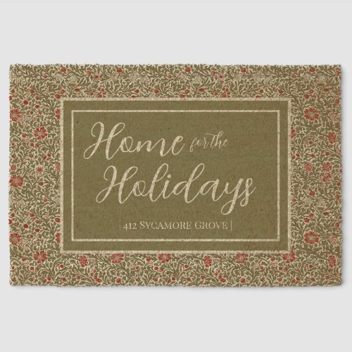 Green and Red Vintage Floral Christmas Holiday Fiber Doormat
