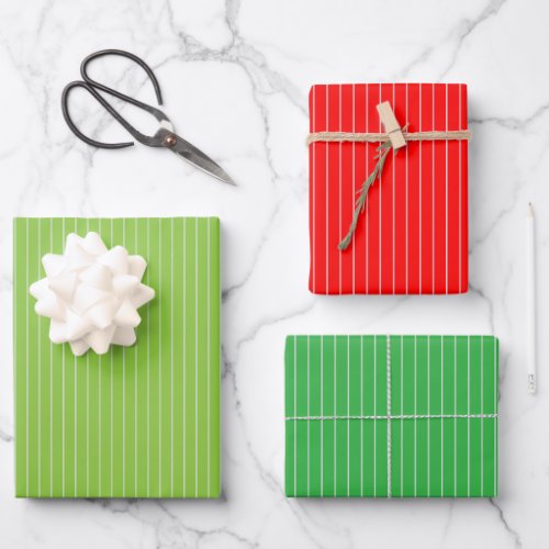 Green and Red White Pinstripes Christmas Patterns Wrapping Paper Sheets