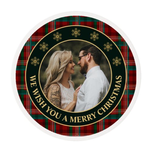 Green and Red Winter Plaid Family Photo Christmas Edible Frosting Rounds