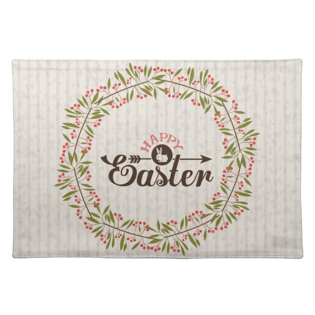 Green And Red Wreath Over Beige Stripes Cloth Placemat (Front)