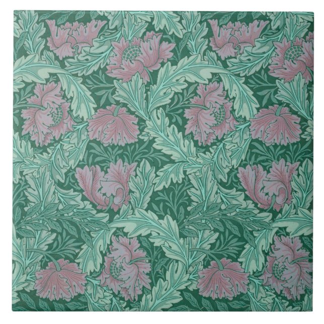 Green and Red Wreath Pattern (by William Morris) Ceramic Tile (Front)