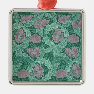 Green and Red Wreath Pattern (by William Morris) Metal Ornament