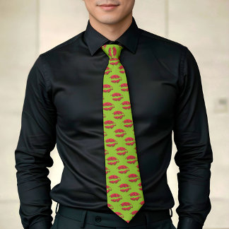 Green and Red XOXO Kissing Lips Neck Tie