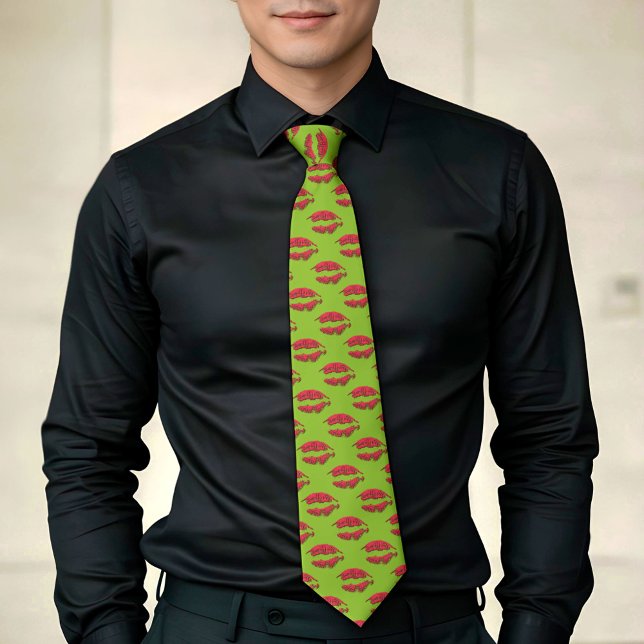 Green and Red XOXO Kissing Lips Neck Tie (Creator Uploaded)