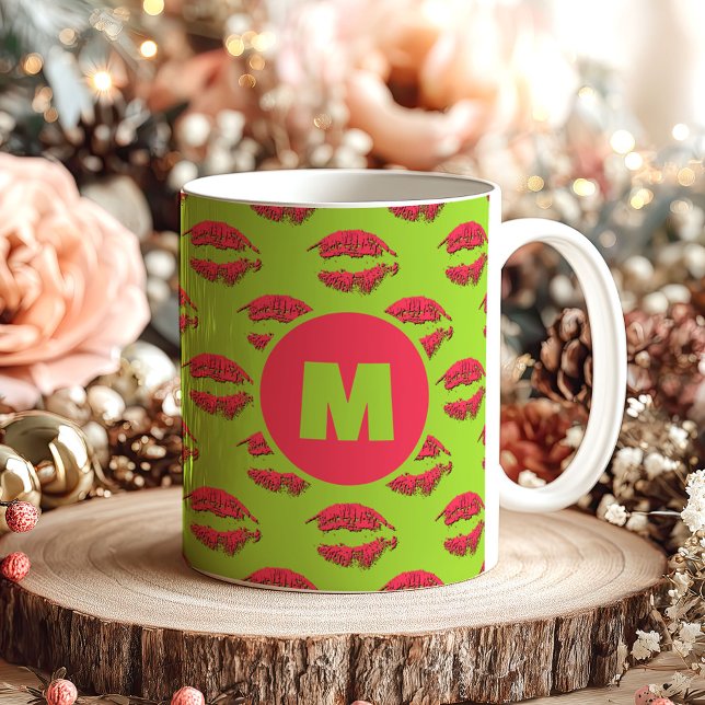 Green and Red XOXO Kissing Lips Personalized Coffee Mug (Creator Uploaded)