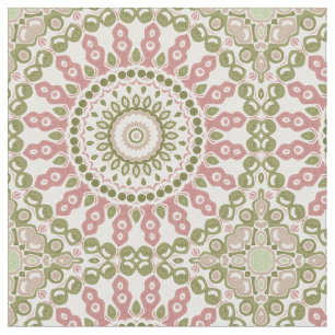 Green and Rose Mandala Vintage Bohemian Pattern Fabric